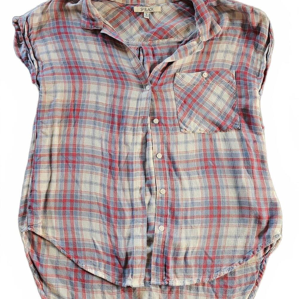SP Black Women's Plaid Button-Up Shirt, Size Small